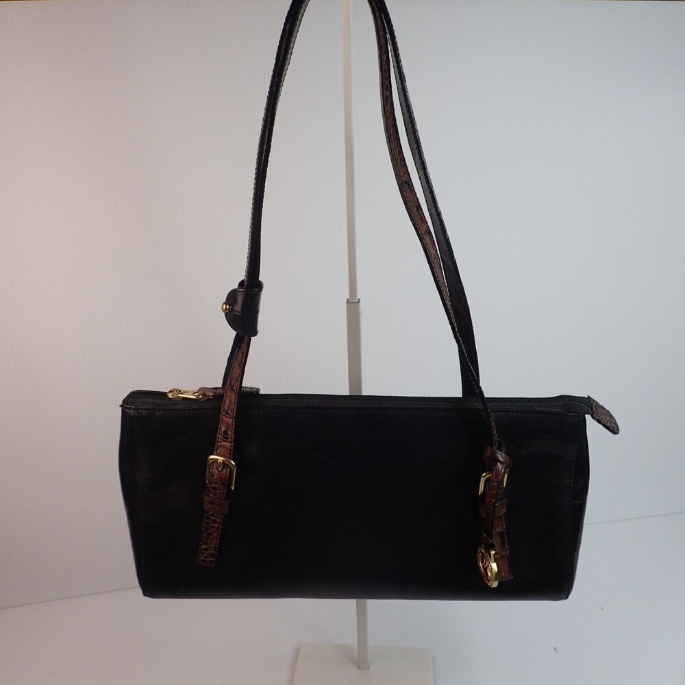 Vtg Brahmin Handbag Purse MELANIE Satchel Shoulder Bag Tuscan Black Brown Croc - Picture 7 of 16
